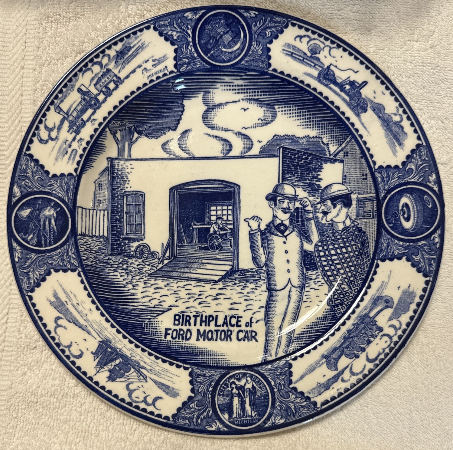 1958 Blue Spode Plate - Birthplace of Ford Motor Car Made for the J L Hudson Co 1958 Blue Spode Plate - Birthplace of Ford Motor Car Made for the J L Hudson Co