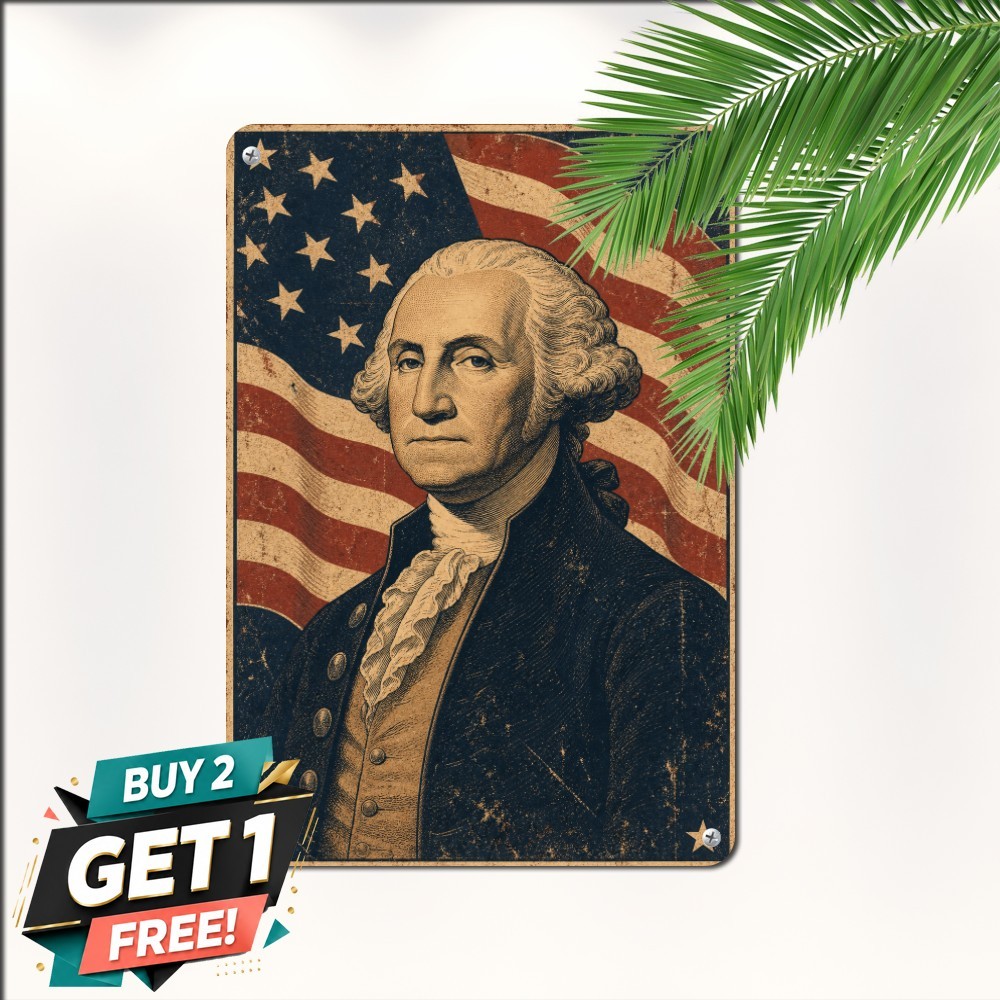 Historic George Washington Portrait Sign American Heritage Metal Tin Plaque Historic George Washington Portrait Sign American Heritage Metal Tin Plaque
