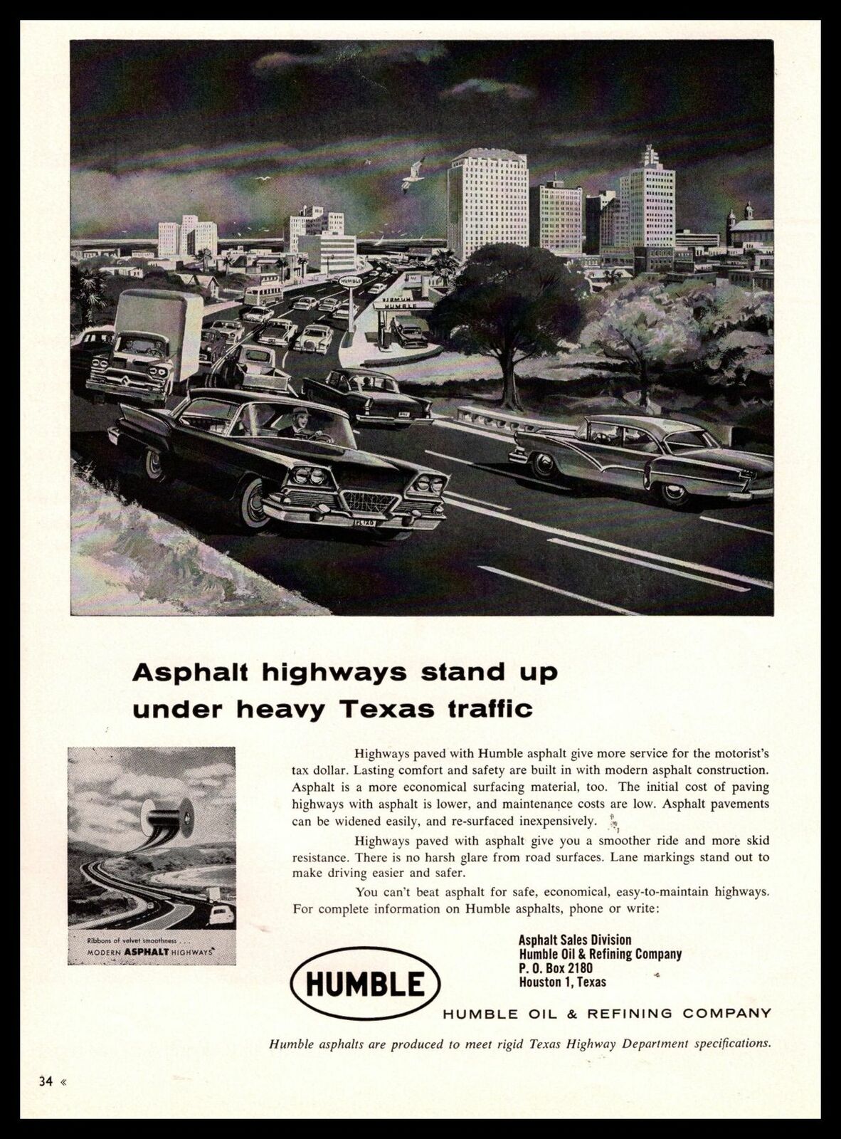 1959 Humble Oil & Refining Co. Asphalt Highways And Roads Houston Texas Print Ad