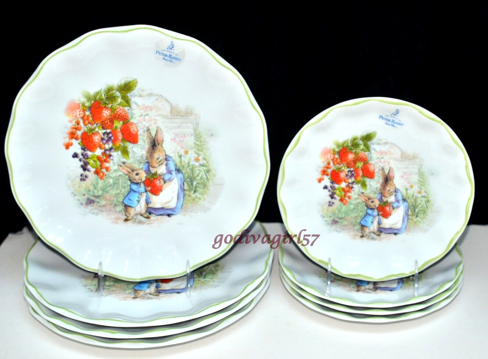 8pc Zrike Beatrix Potter Peter Rabbit 4 DINNER, 4 SALAD PLATES Easter Green Edge 8pc Zrike Beatrix Potter Peter Rabbit 4 DINNER, 4 SALAD PLATES Easter Green Edge