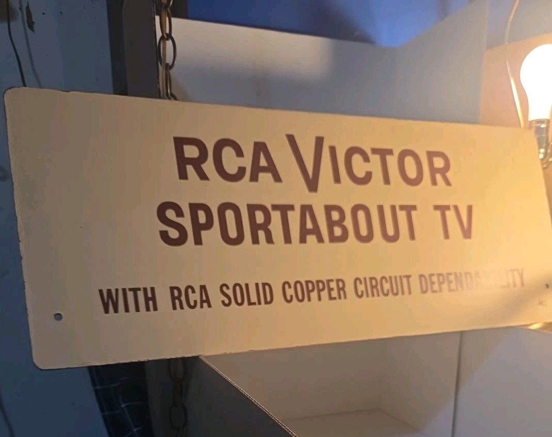 Vintage c1966 RCA Victor Sportabout Television Advertising Sign 24" Masonite Vintage c1966 RCA Victor Sportabout Television Advertising Sign 24" Masonite