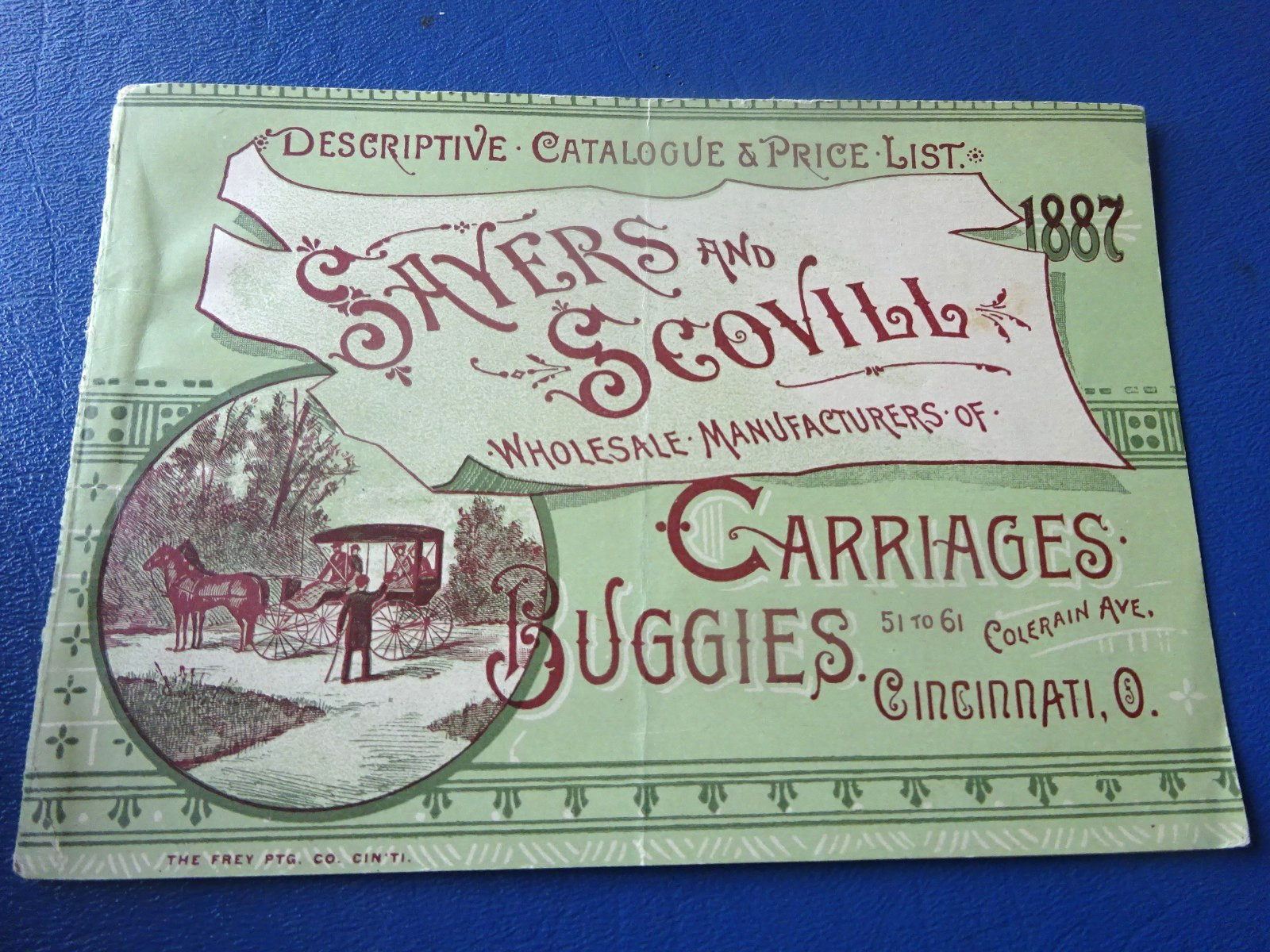 Original 1887 Sayers & Scovill Carriages & Buggies Cover, Cincinnati, Oh