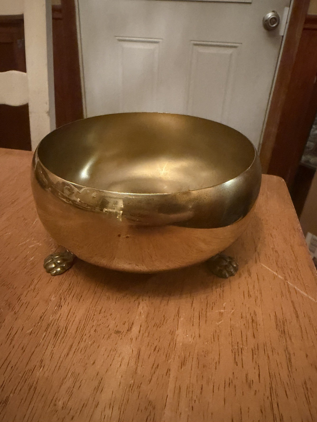 Vintage Brass Claw Foot Planter - 6in diameter x 3in -tall