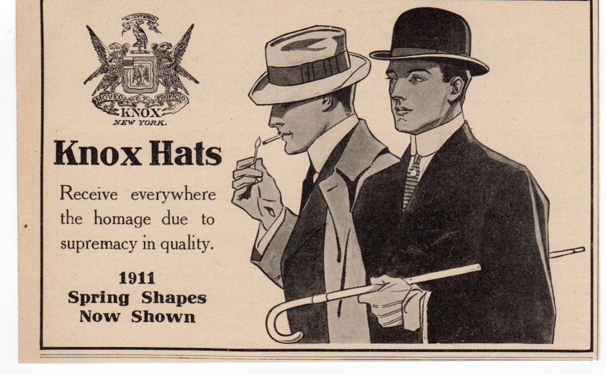 1911 Knox Hats Menswear Haberdashery Edwardian Fashion Clothing Ad 1911 Knox Hats Menswear Haberdashery Edwardian Fashion Clothing Ad