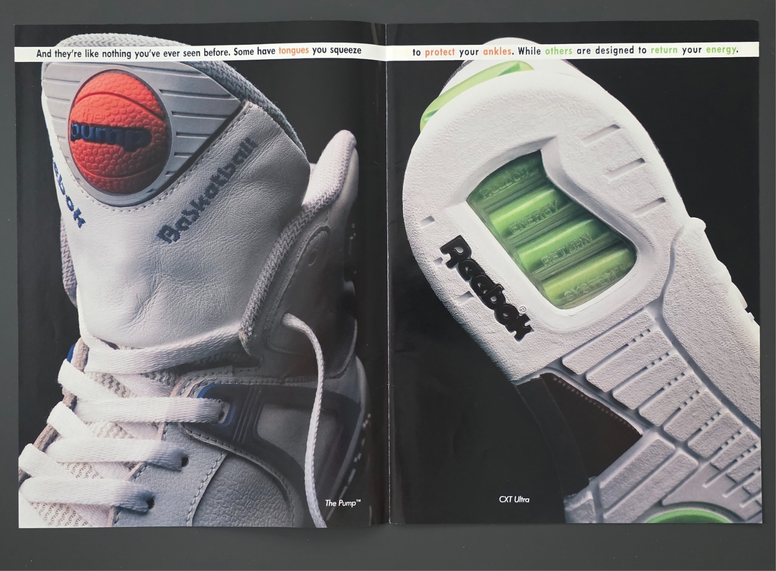 1990 PRINT AD Reebok Basketball Sneaker "The Pump" & "CXT Ultra"