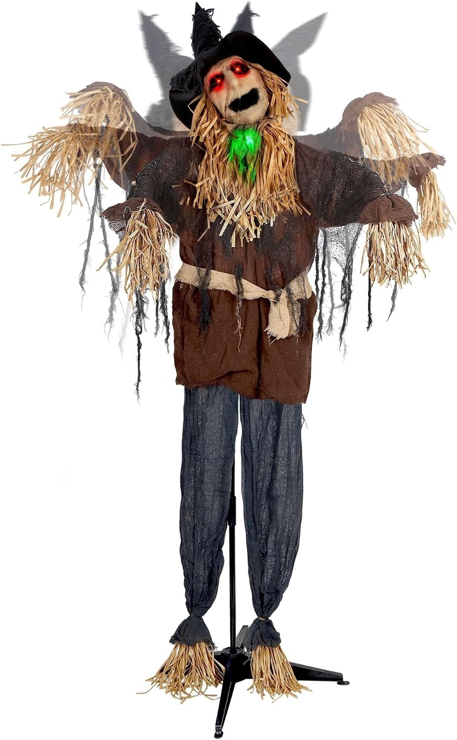 6FT Halloween Standing Scarecrow, Life-Size Animated Ghost Decor with Light-Up E