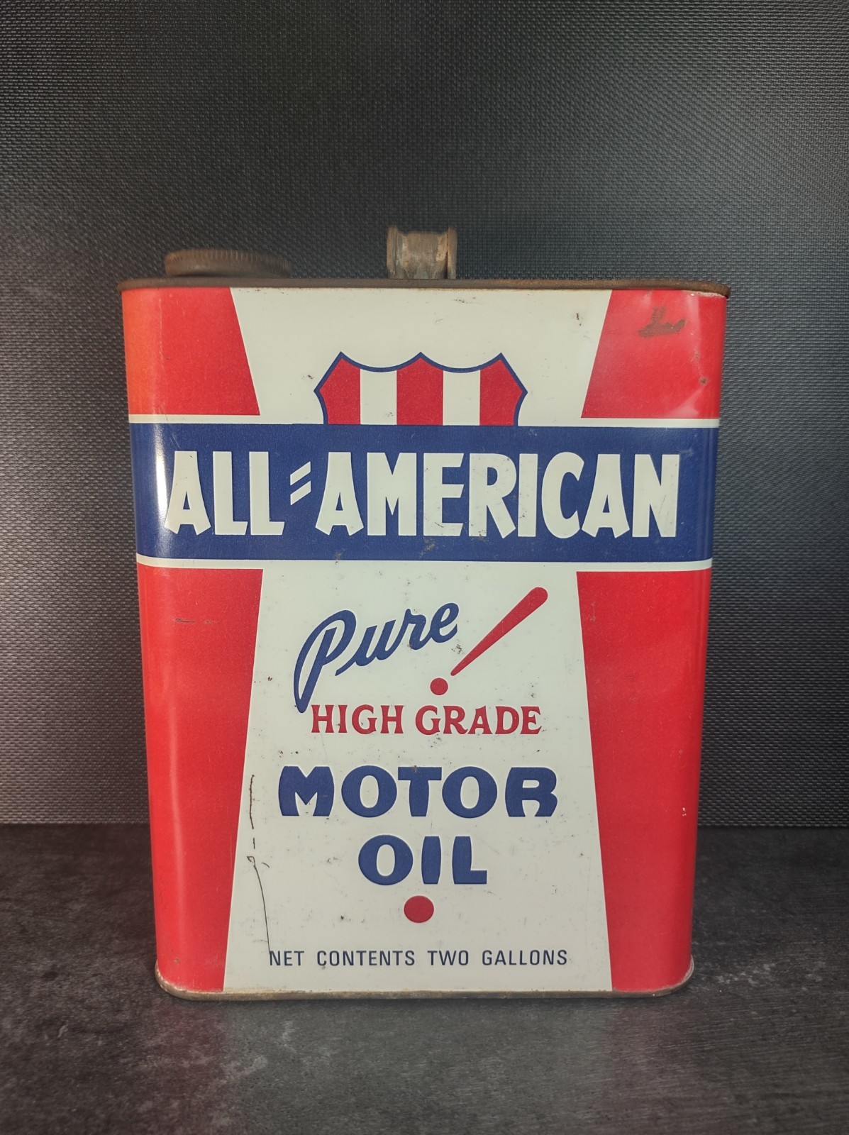 Vintage All American 2 Gallon Motor Oil Can Empty General Store Display