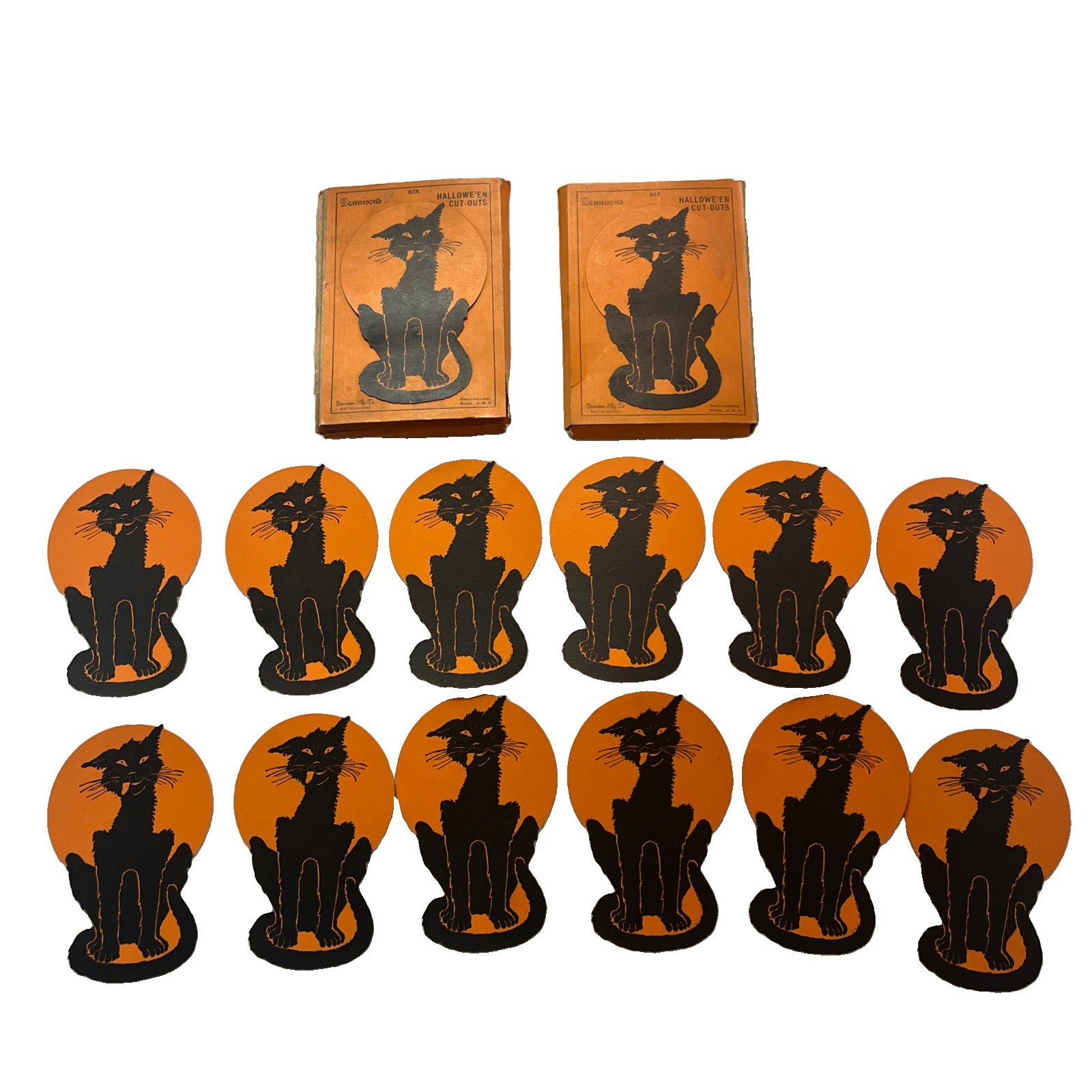 Dennison’s Antique Vintage Halloween Dazed Cat Paper Cut-Outs in original boxes