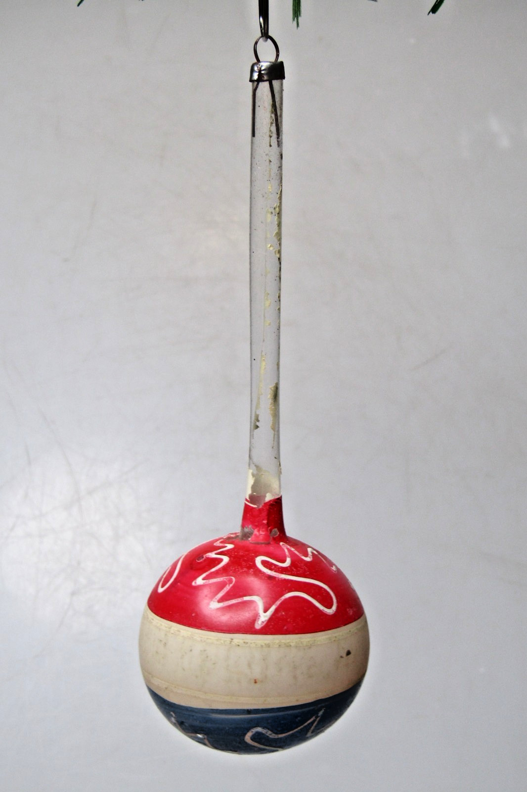 Antique VTG Glass Patriotic Stripes Large DROP RATTLE Christmas Ornament Germany Antique VTG Glass Patriotic Stripes Large DROP RATTLE Christmas Ornament Germany
