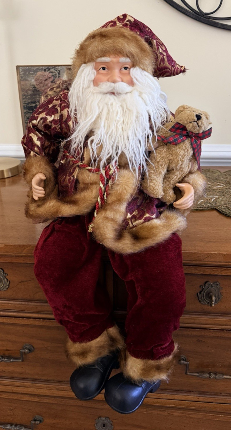 Vintage Old World Style Santa Claus Porcelain Posable Bendable Sitting Shelf 24" Vintage Old World Style Santa Claus Porcelain Posable Bendable Sitting Shelf 24"