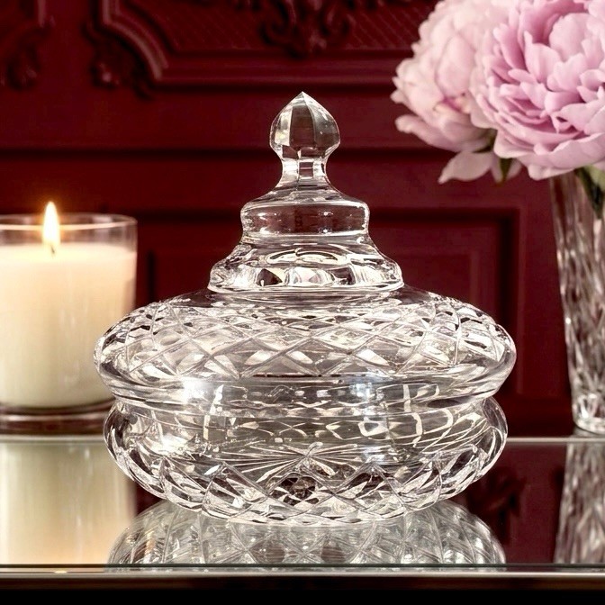 VTG Waterford Ornate Crystal Box & Lid Vanity Jewelry Catchall Trinket Rare READ