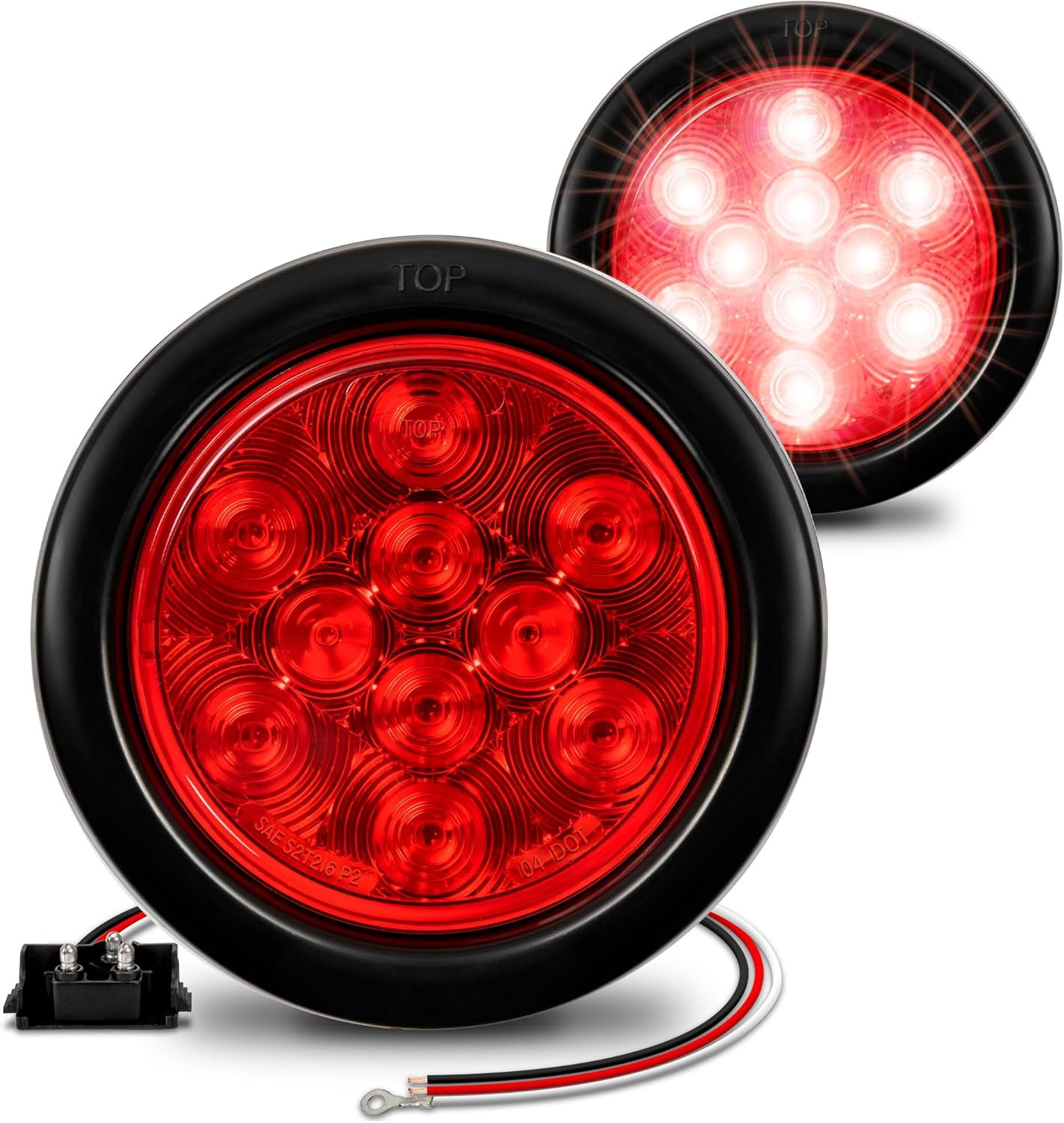 TRUE MODS 2Pc 4" round Red 10 LED Trailer Tail Lights [DOT FMVSS 108] [SAE S2T2I