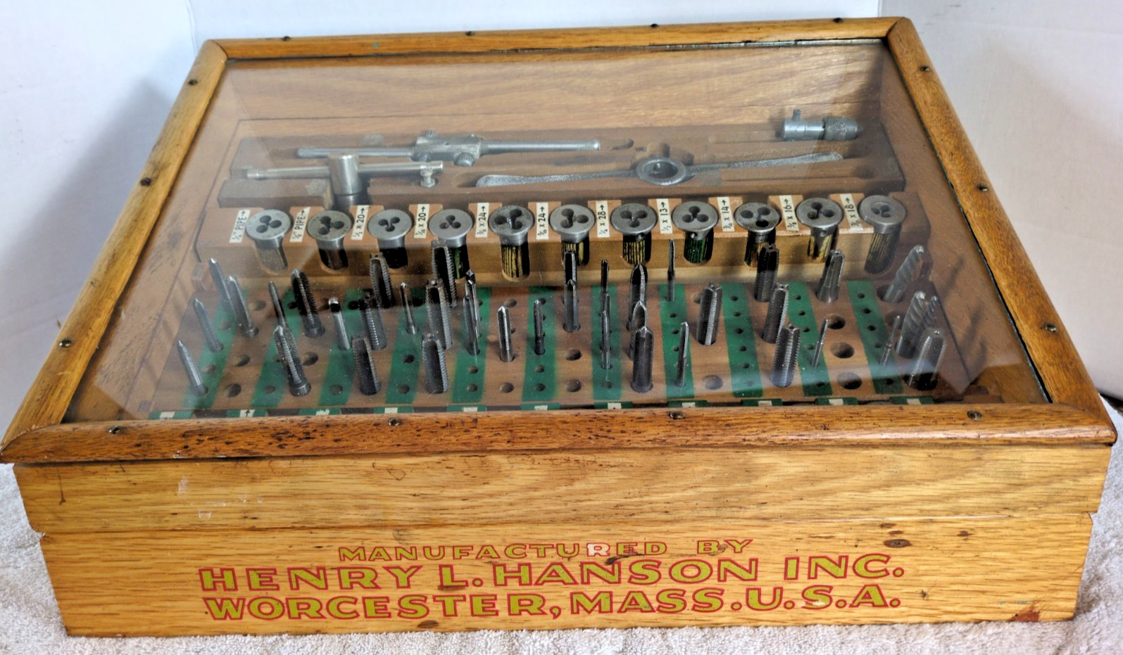 Vintage Henry L Hansen Tap And Die Tool Sales Display Case With Tap And Dies Vintage Henry L Hansen Tap And Die Tool Sales Display Case With Tap And Dies