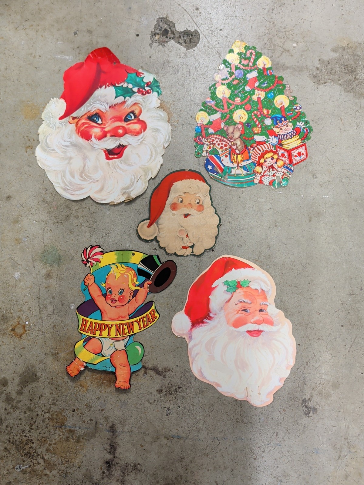 Christmas Vtg Double Sided Die Cut Cardboard Decorations Set Of 5 Eureka SANTA Christmas Vtg Double Sided Die Cut Cardboard Decorations Set Of 5 Eureka SANTA