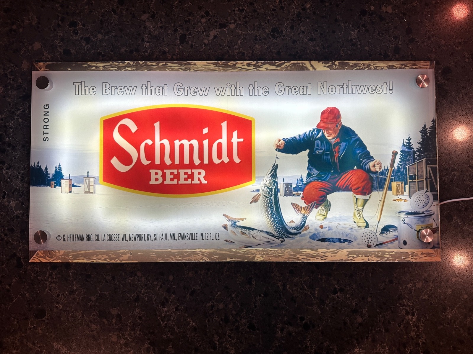 Schmidt Beer Vintage Style LED Backlit Sign Ice Fishing Pike 12x24 Bar Man Cave Schmidt Beer Vintage Style LED Backlit Sign Ice Fishing Pike 12x24 Bar Man Cave