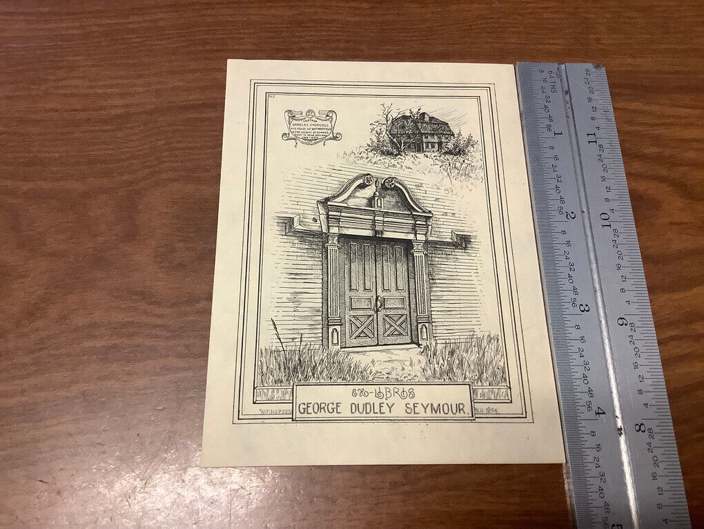 Original BOOKPLATE - ex libris - GEORGE DUDLEY SEYMOUR door and house