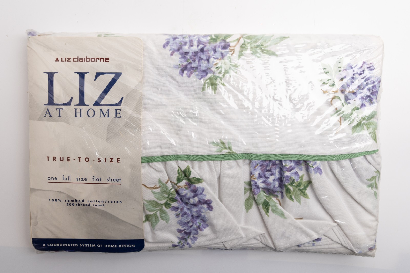 Vintage Liz Claiborne At Home 100% Cotton Full Flat Sheet Purple Floral Sealed Vintage Liz Claiborne At Home 100% Cotton Full Flat Sheet Purple Floral Sealed
