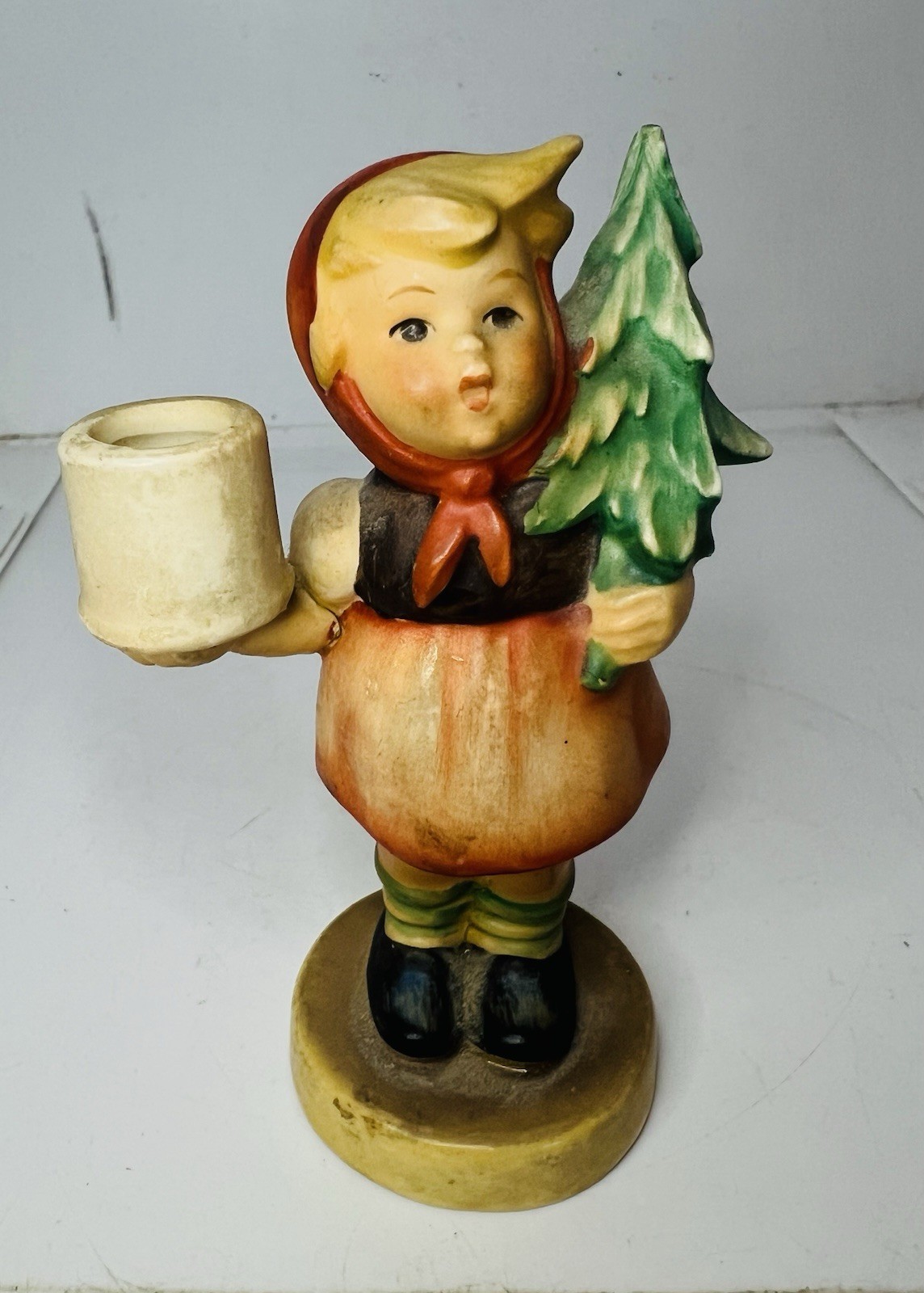 Hummel 116 Girl w Fir Tree Advent Candlestick TMK-5 Goebel W Germany 4"