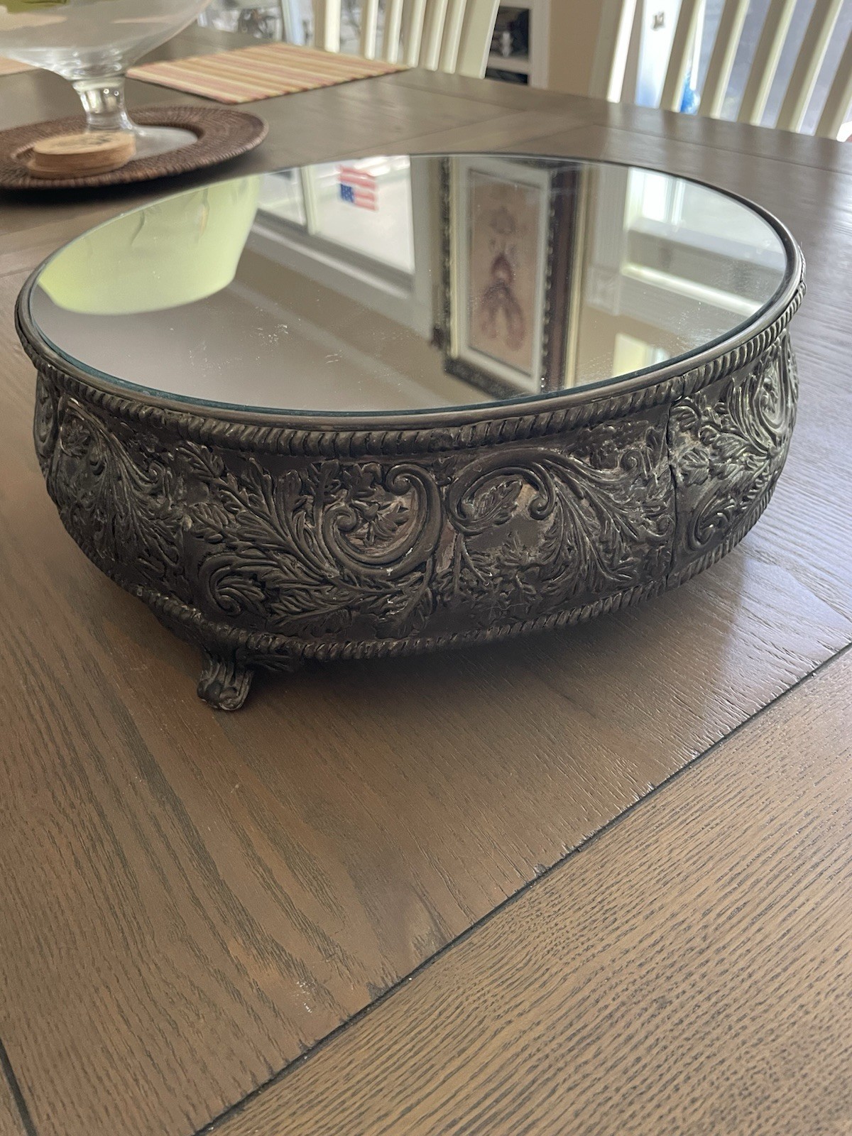 International Silver Co Studio Silversmiths Ornate Round Mirrored Vanity Tray