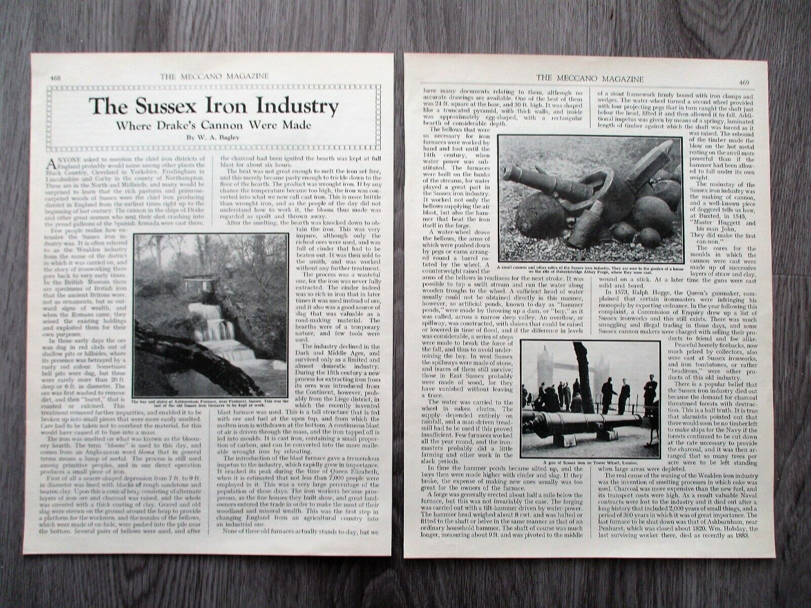 Sussex Iron Industry, where Drake\'s Cannons were made, Two Page Article 1930\'s