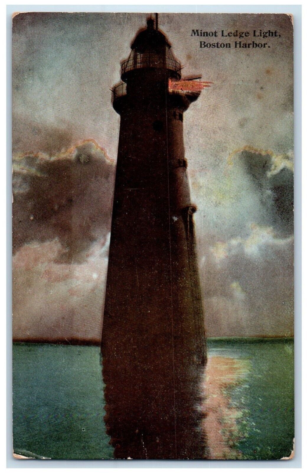 Boston Harbor Massachusetts MA Postcard Minot Ledge Light Lighthouse c1910\'s