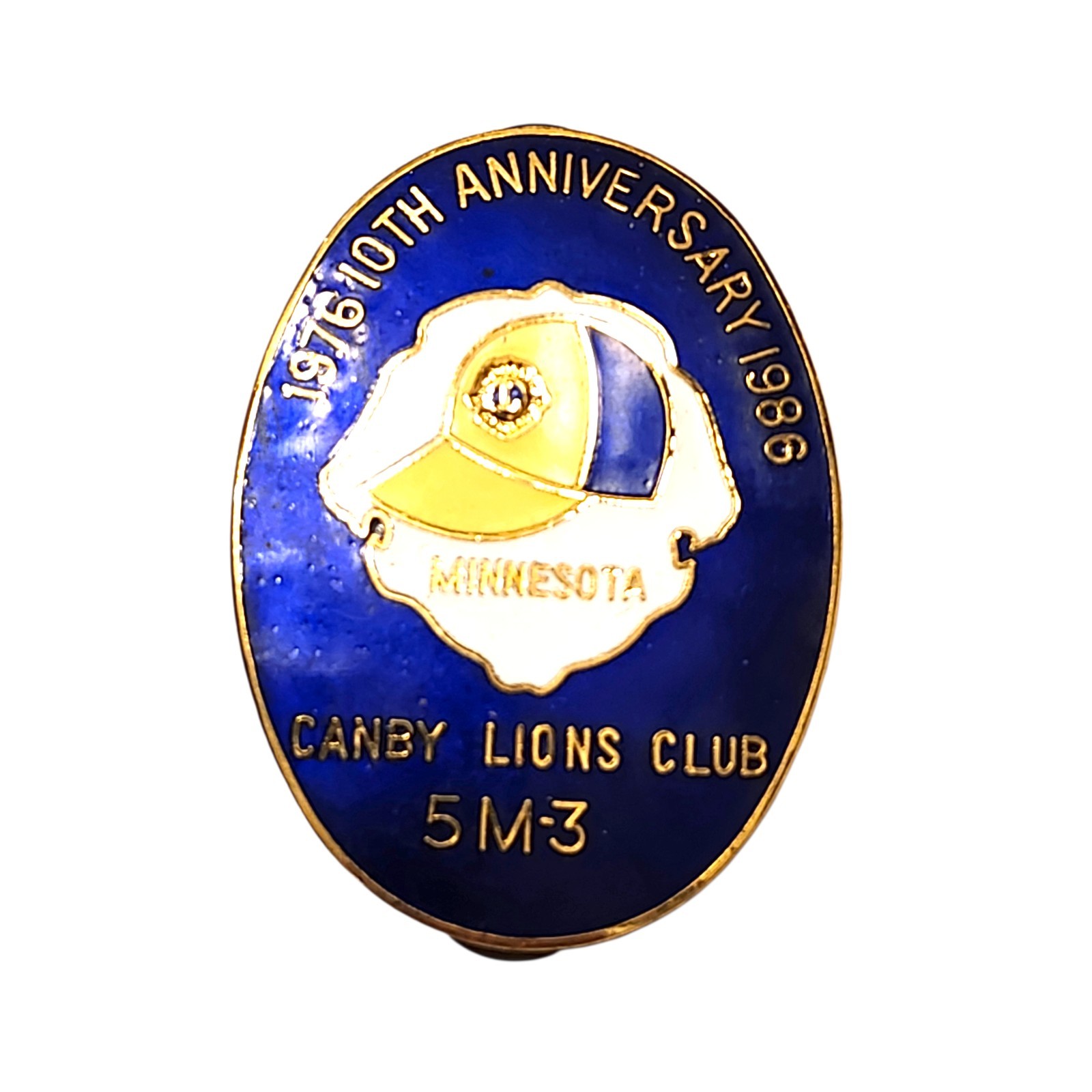 Vintage 1976-86 Lions Club Hat Lapel Pin Darby MN 10th Anniversary 5M3 Baseball 