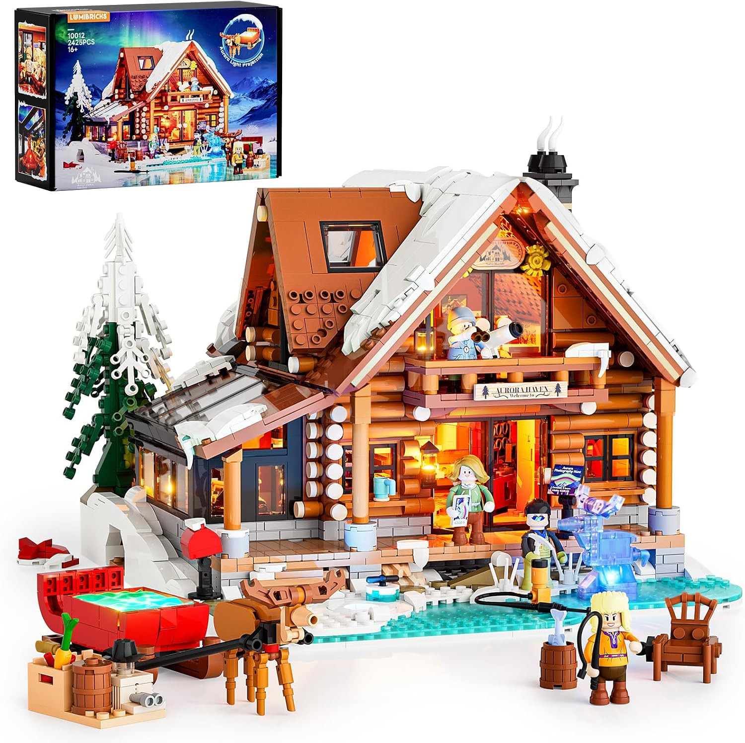 Aurora-Cabin Christmas Lighting-Building-Bricks Set - 2425 Pcs Retro House Winte Aurora-Cabin Christmas Lighting-Building-Bricks Set - 2425 Pcs Retro House Winte