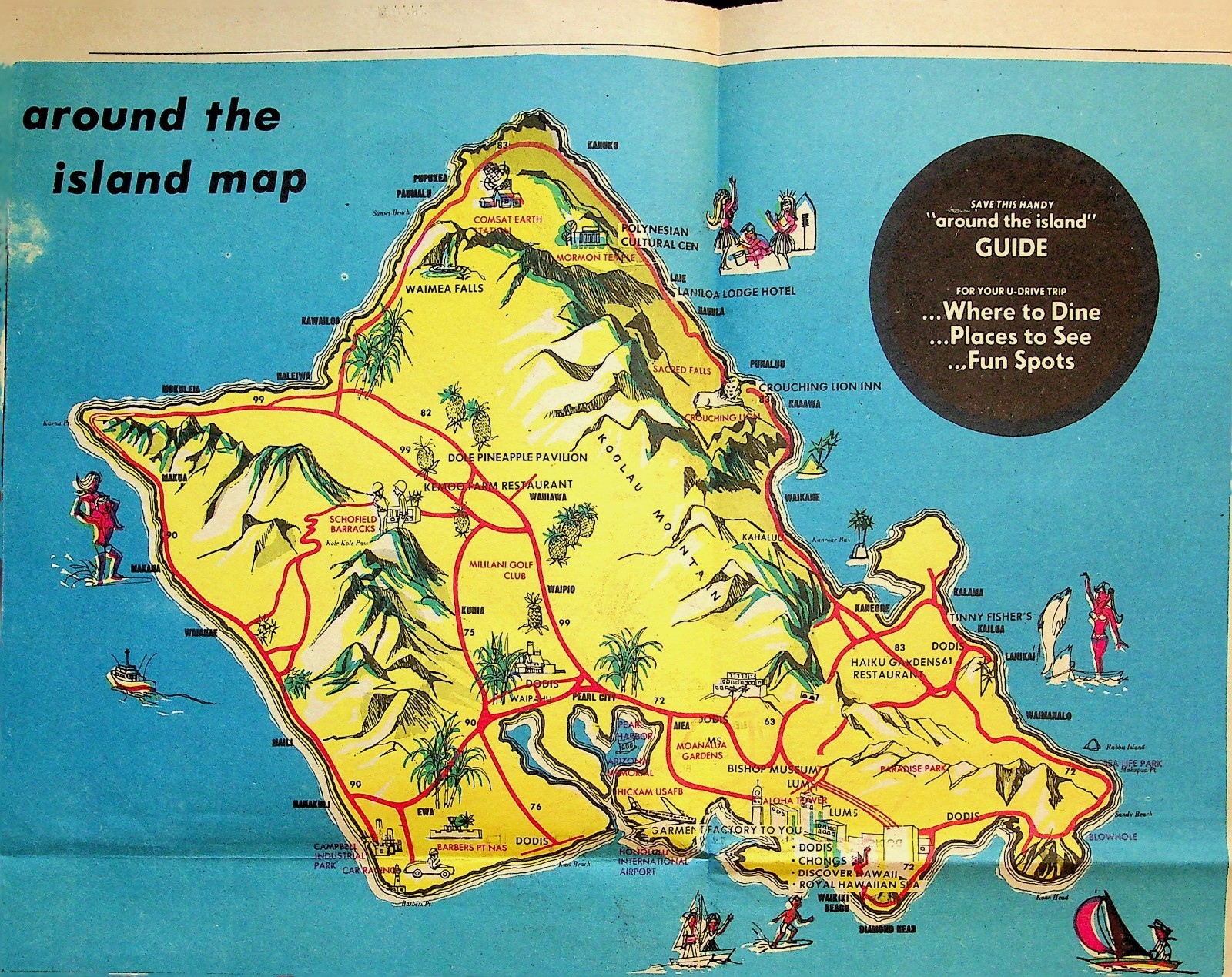 Vintage Oahu Hawaii Tourist Map Brochure Around The Island Guide Waikiki 9x12" Vintage Oahu Hawaii Tourist Map Brochure Around The Island Guide Waikiki 9x12"