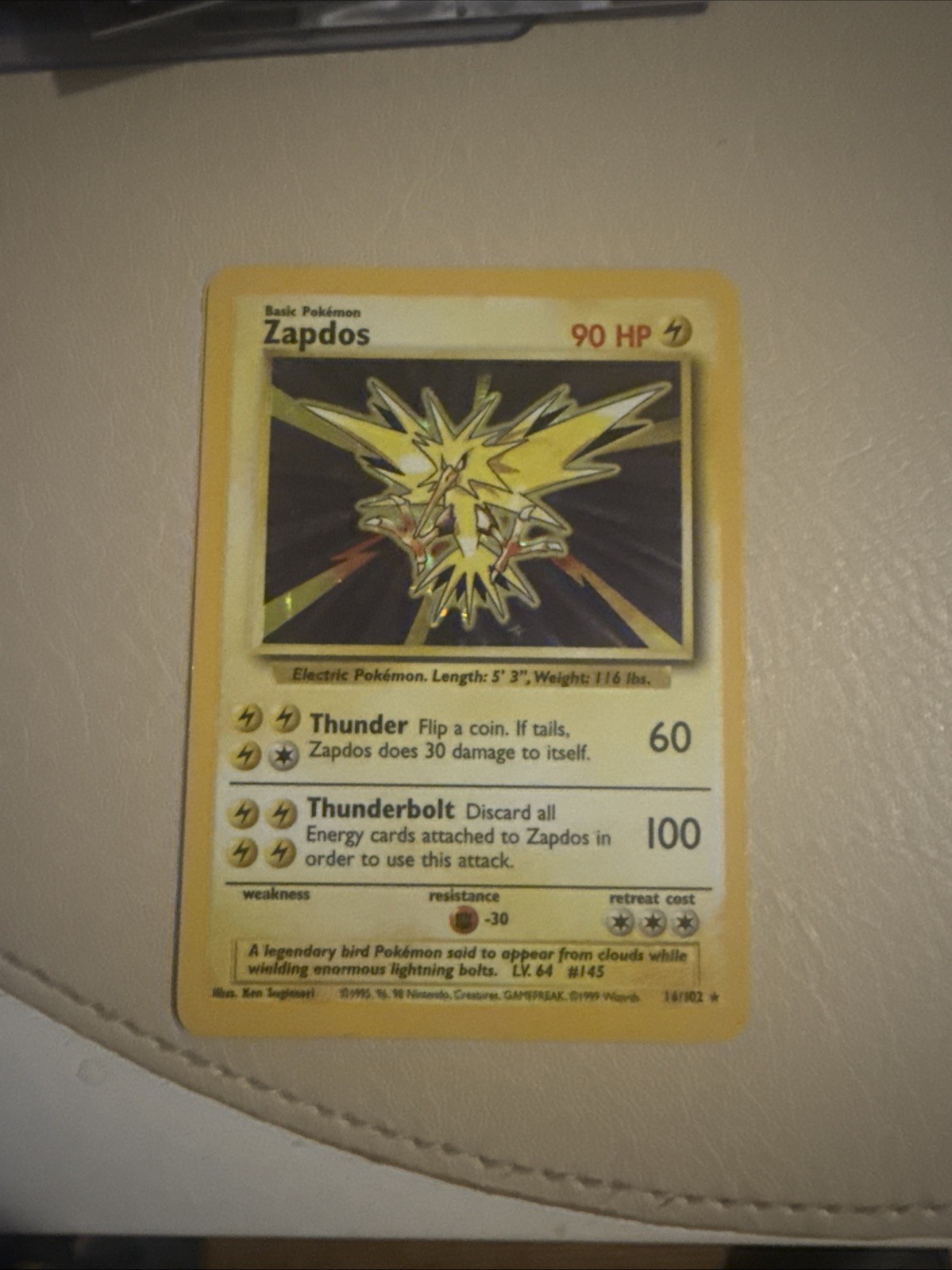 Pokémon Zapdos Base Set (Unlimited) Holofoil Card 16/102 UNGRADED Pokémon Zapdos Base Set (Unlimited) Holofoil Card 16/102 UNGRADED