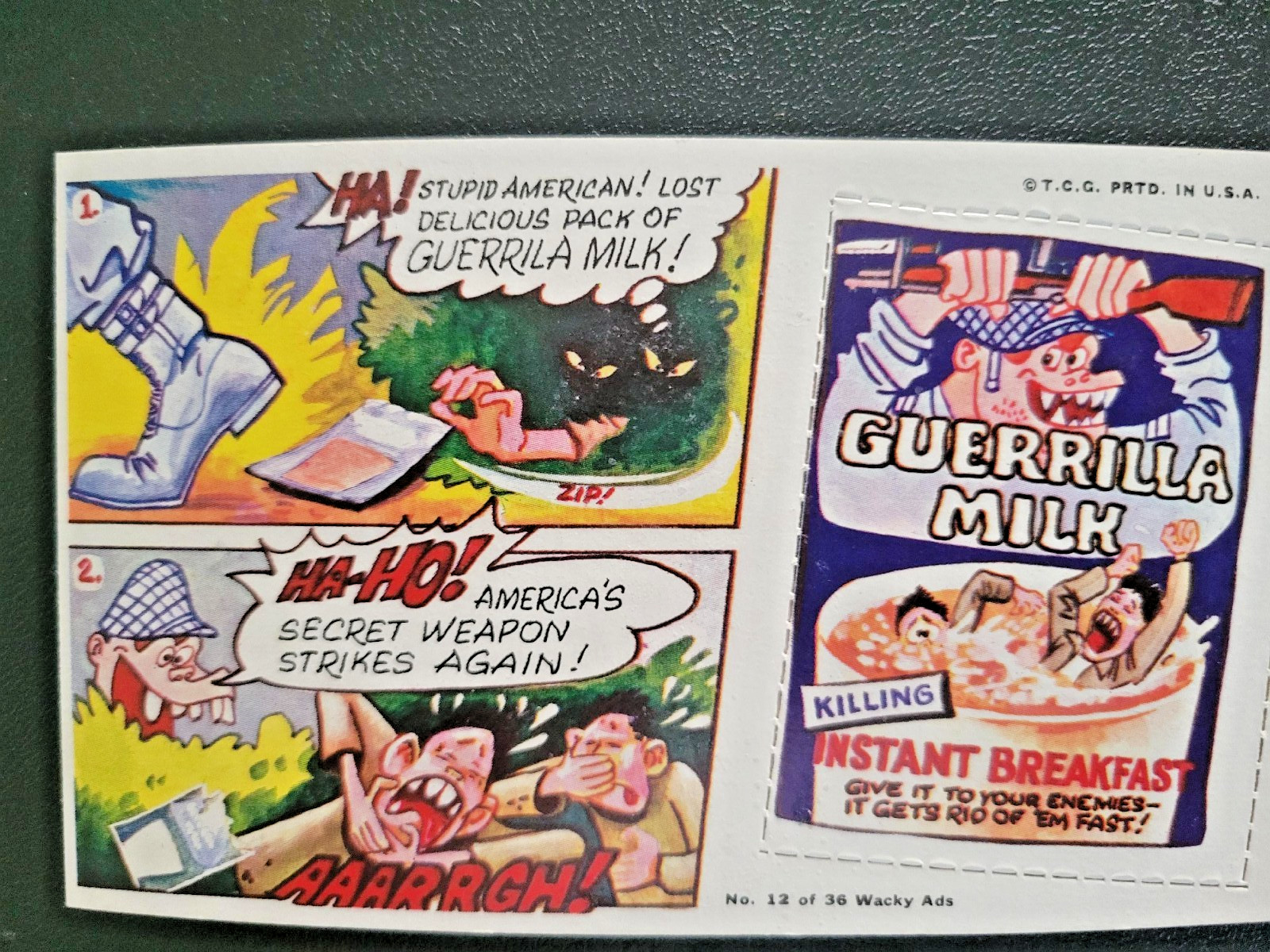VINTAGE 1969 Topps WACKY ADS #12 EXCELLENT Guerilla Milk VINTAGE 1969 Topps WACKY ADS #12 EXCELLENT Guerilla Milk