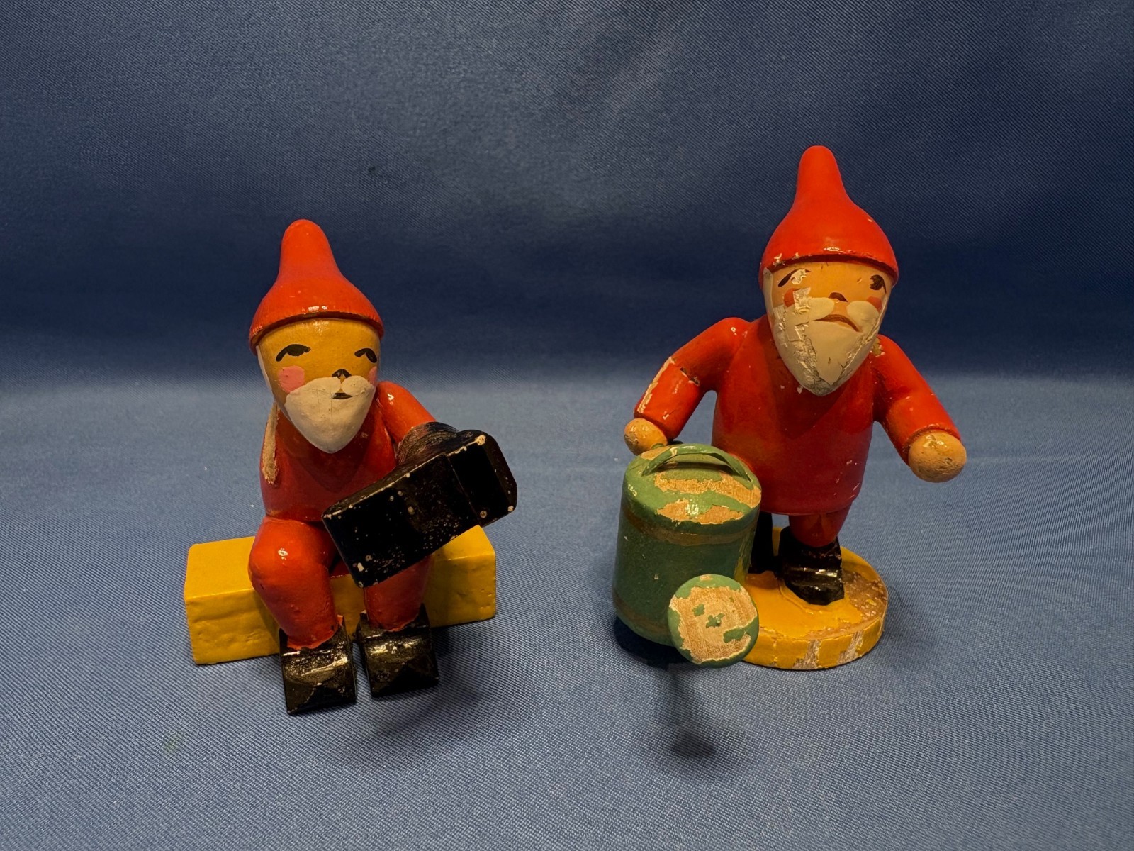 ERZGEBIRGE Wendt Kuhn Gnome Boot Watering Figurines Wooden Vintage Germany 1930s ERZGEBIRGE Wendt Kuhn Gnome Boot Watering Figurines Wooden Vintage Germany 1930s