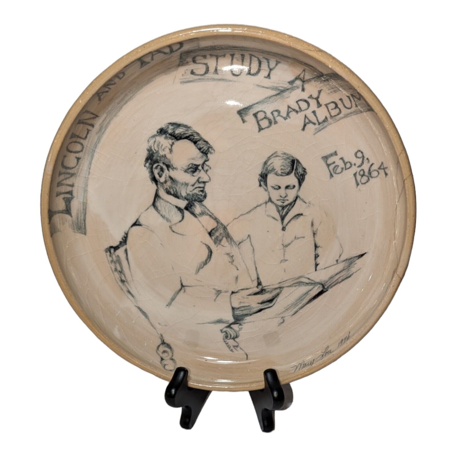 ✨ Rare MARY LOU HIGGINS Studio Art Pottery 1976 Abraham Lincoln Plate Dish