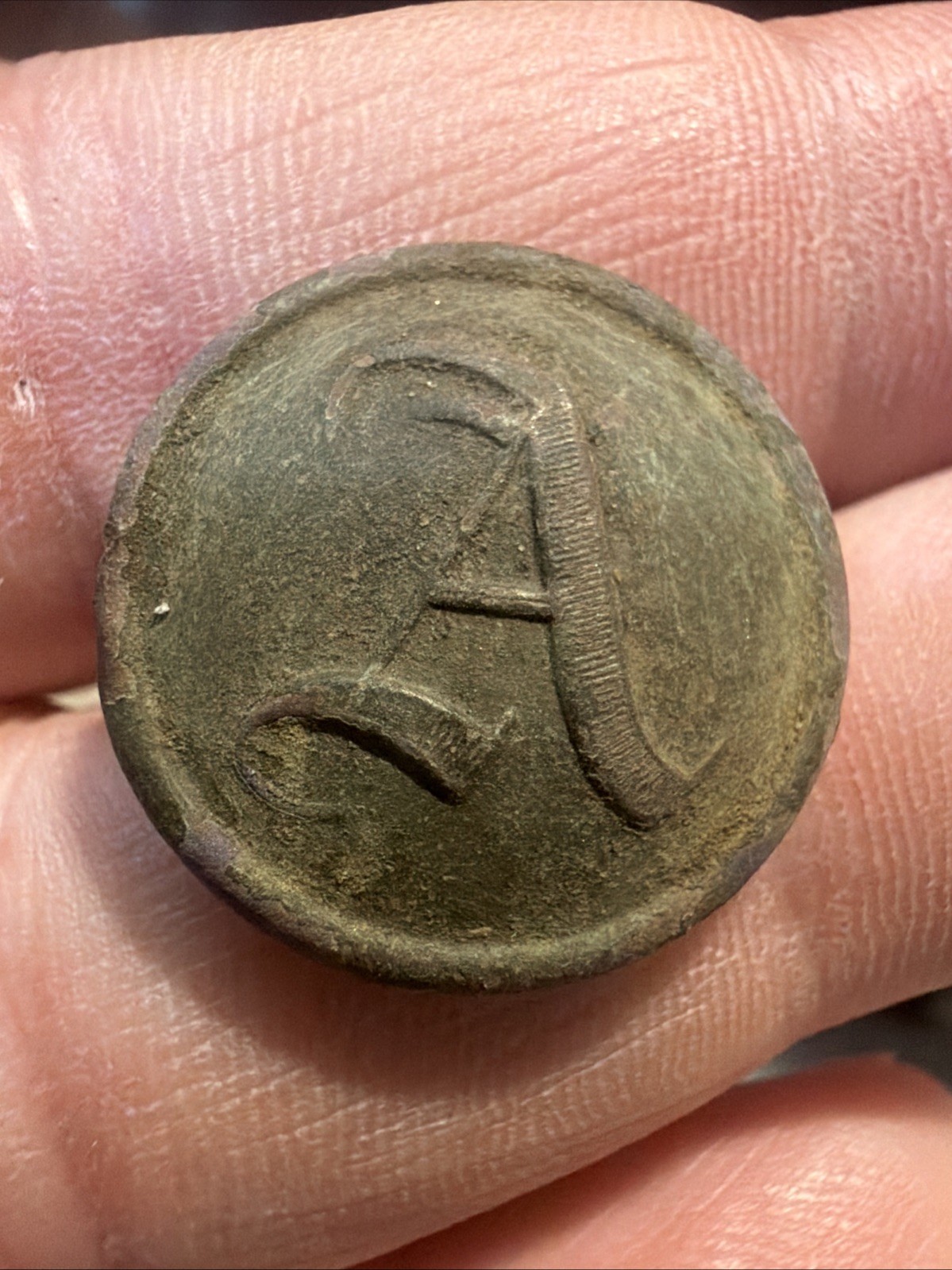 REDUCED Beautiful Confederate LOCAL Script A Civil War Dug Button REDUCED Beautiful Confederate LOCAL Script A Civil War Dug Button
