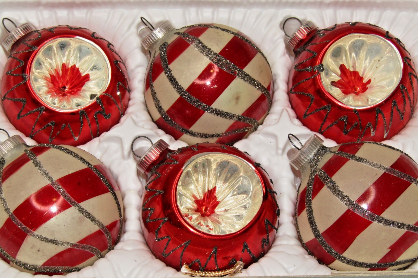 Lot VTG Glass Indent Glitter Pictured Striped BALL Christmas Ornaments Germany Lot VTG Glass Indent Glitter Pictured Striped BALL Christmas Ornaments Germany
