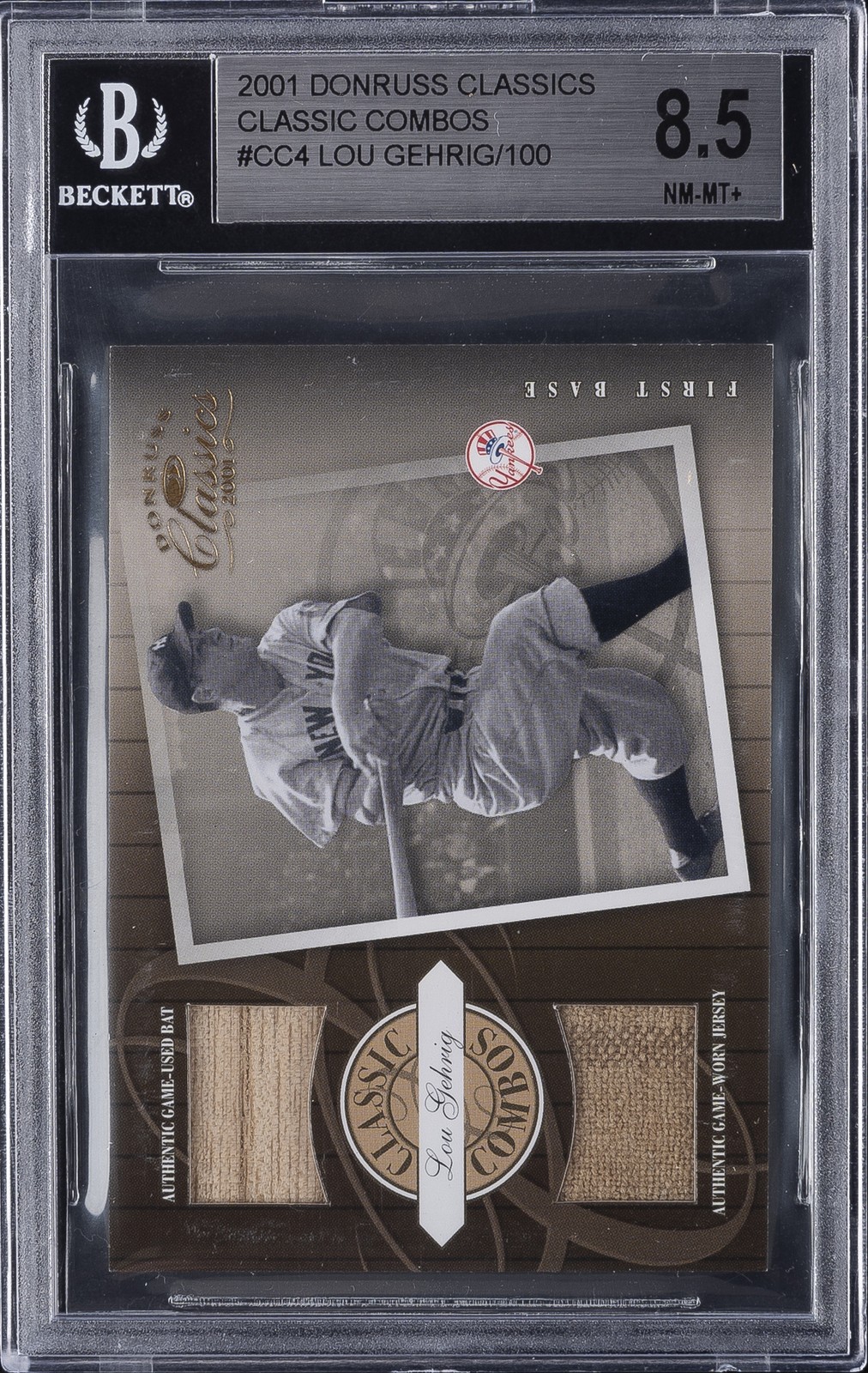 2001 DONRUSS CLASSICS CLASSIC COMBOS #CC4 LOU GEHRIG BGS 8.5 2001 DONRUSS CLASSICS CLASSIC COMBOS #CC4 LOU GEHRIG BGS 8.5