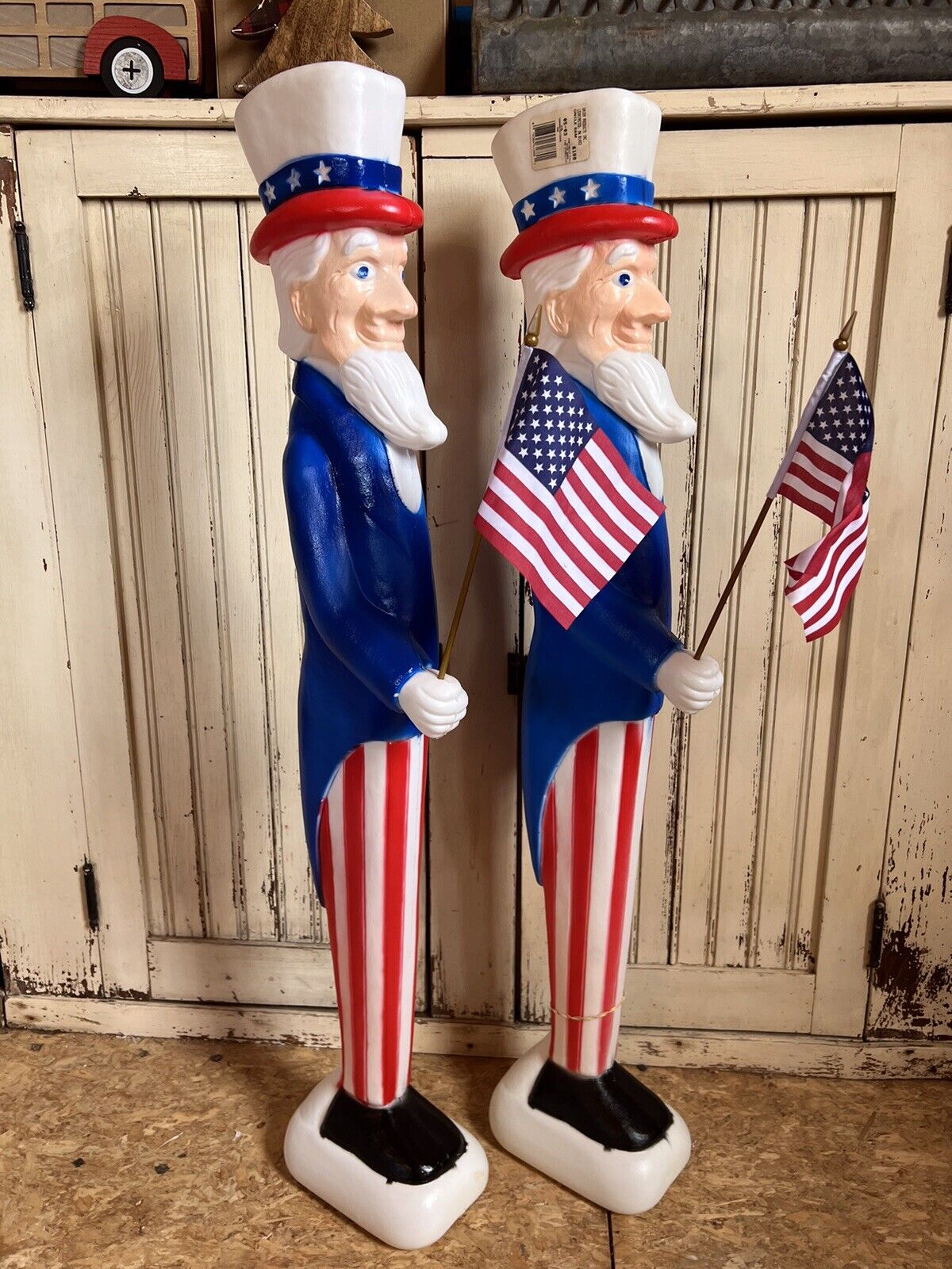 Vintage Blow Mold Uncle Sam’s Patriotic Flag’s Union New Old Stock PAIR
