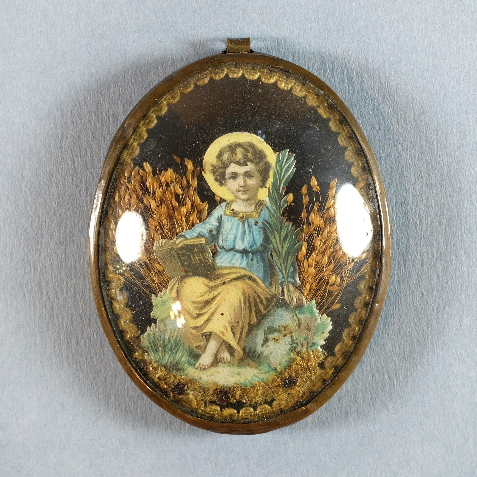 Early 1800s Antique Victorian Bubble Glass Religious Hanging Framed Plaque Early 1800s Antique Victorian Bubble Glass Religious Hanging Framed Plaque
