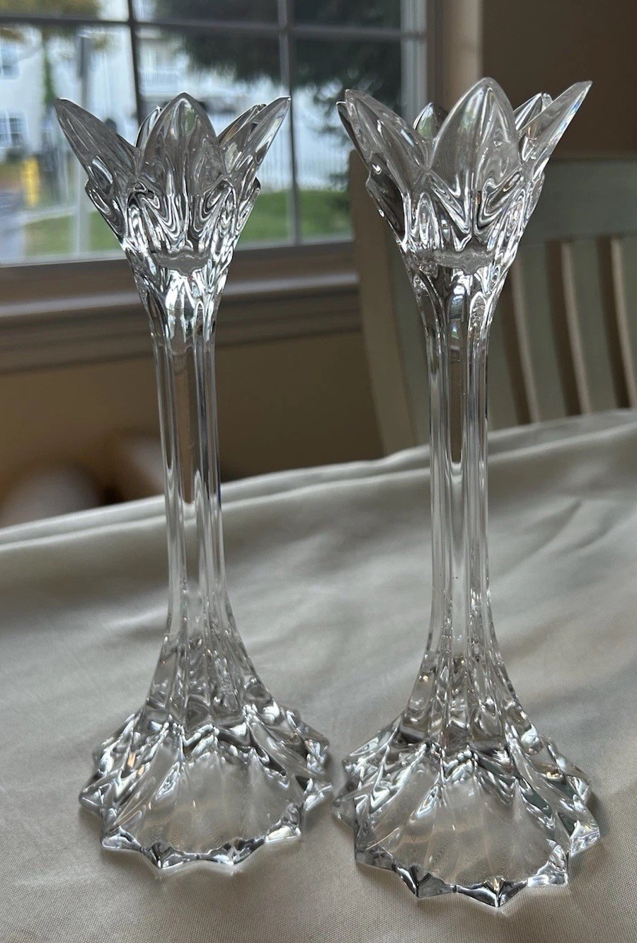 Vintage Glass Candle Holder Pair 9" Tall Tulip Flower Stem Taper Candlesticks Vintage Glass Candle Holder Pair 9" Tall Tulip Flower Stem Taper Candlesticks