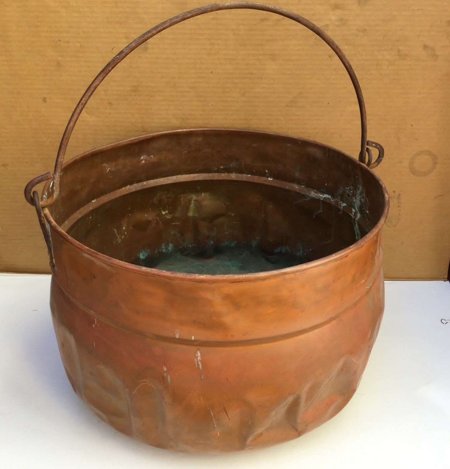 Vintage Very Large Cooper Pot With Handle 12" Tall 19" Diameter Weights 7 Lb Vintage Very Large Cooper Pot With Handle 12" Tall 19" Diameter Weights 7 Lb