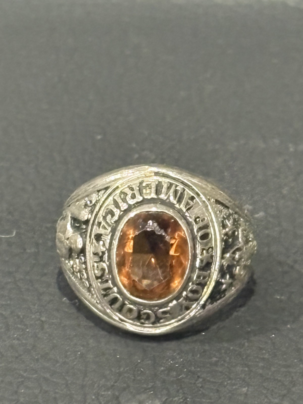 Boy Scouts Of America Sterling Silver Ring 1980's Vintage Used with Garnet Stone Boy Scouts Of America Sterling Silver Ring 1980's Vintage Used with Garnet Stone