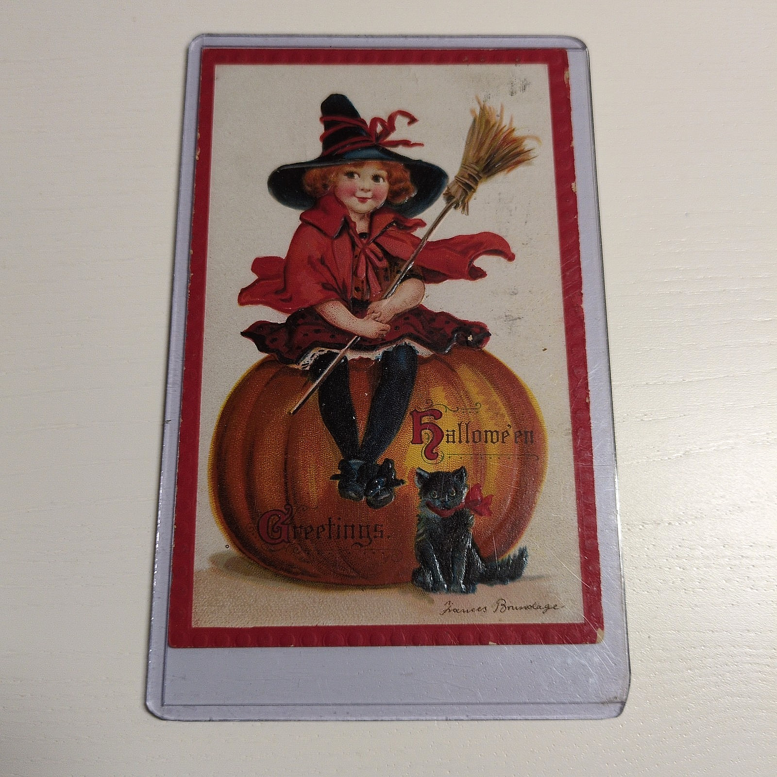 Antique 1911 Halloween Series No. 120 Girl Witch Black Cat Postcard Brundage Antique 1911 Halloween Series No. 120 Girl Witch Black Cat Postcard Brundage