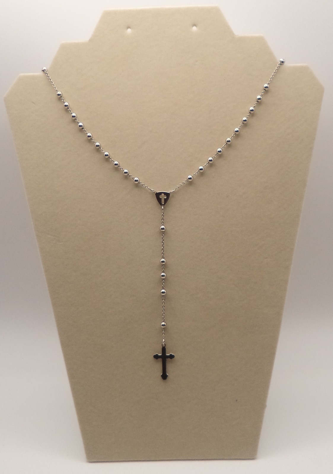 Vintage SXI Italian Sterling Silver Beaded Rosary Cross Necklace Clasp 19 In