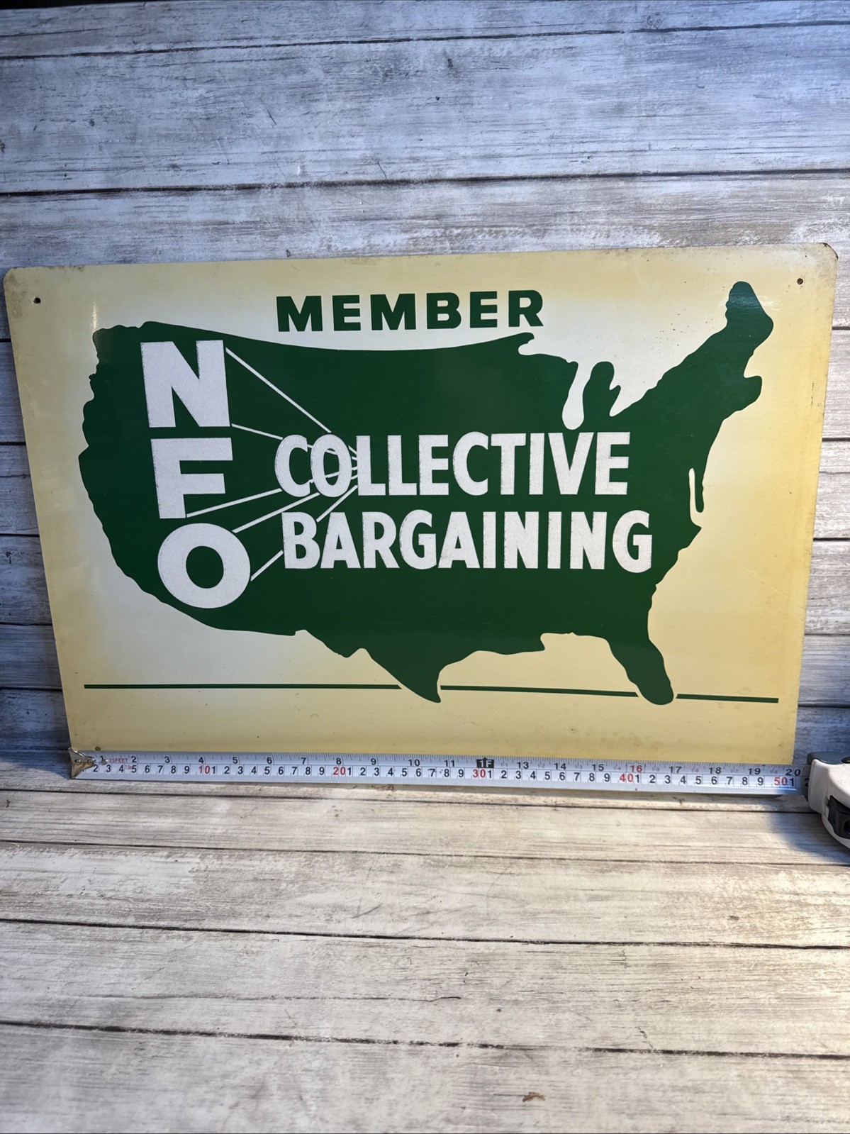 Vintage NFO Member Collective Bargaining Metal Farm Sign 20"x14" Double Sided Vintage NFO Member Collective Bargaining Metal Farm Sign 20"x14" Double Sided