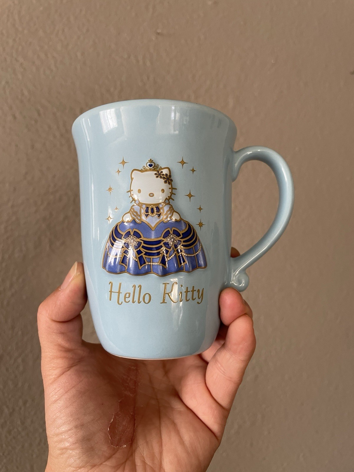 RARE!Vintage Sanrio 1993 Hello Kitty Tiara Colletion Dress 3D Blue Mug Cup RARE!Vintage Sanrio 1993 Hello Kitty Tiara Colletion Dress 3D Blue Mug Cup