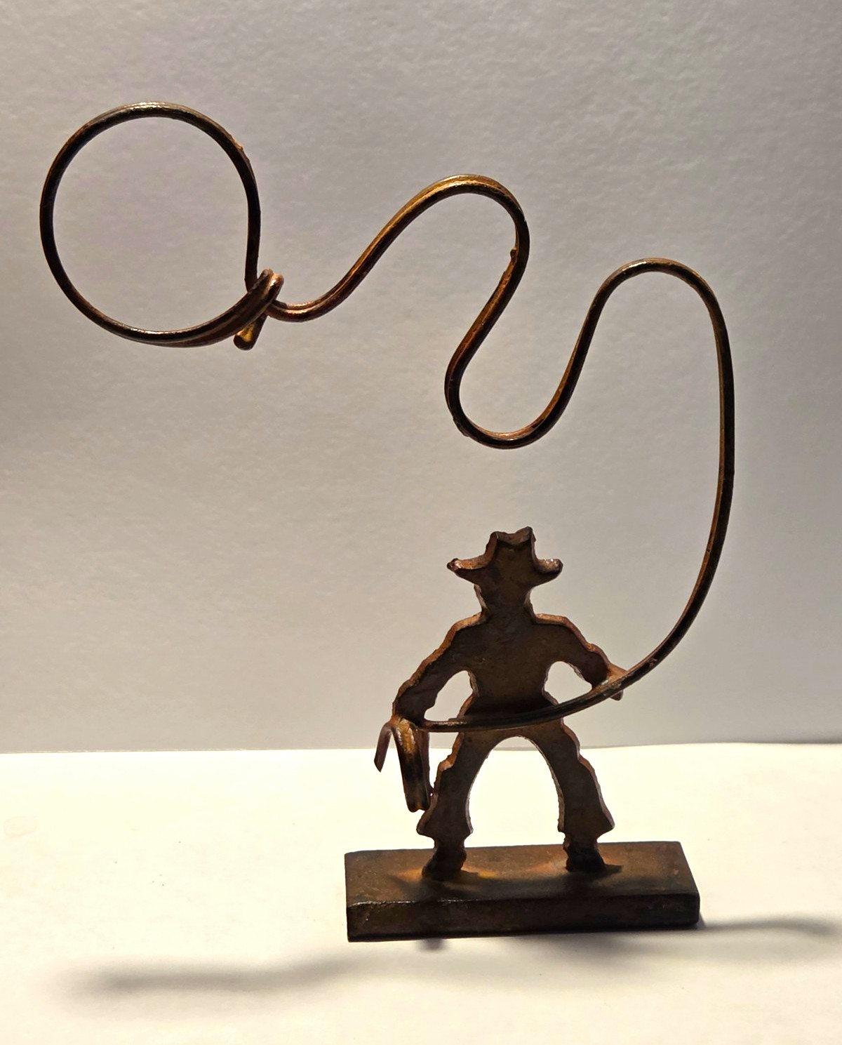 Vintage Hand Made Iron Cowboy Sculpture with Lasso. Authentic 1930s-40s Piece Vintage Hand Made Iron Cowboy Sculpture with Lasso. Authentic 1930s-40s Piece