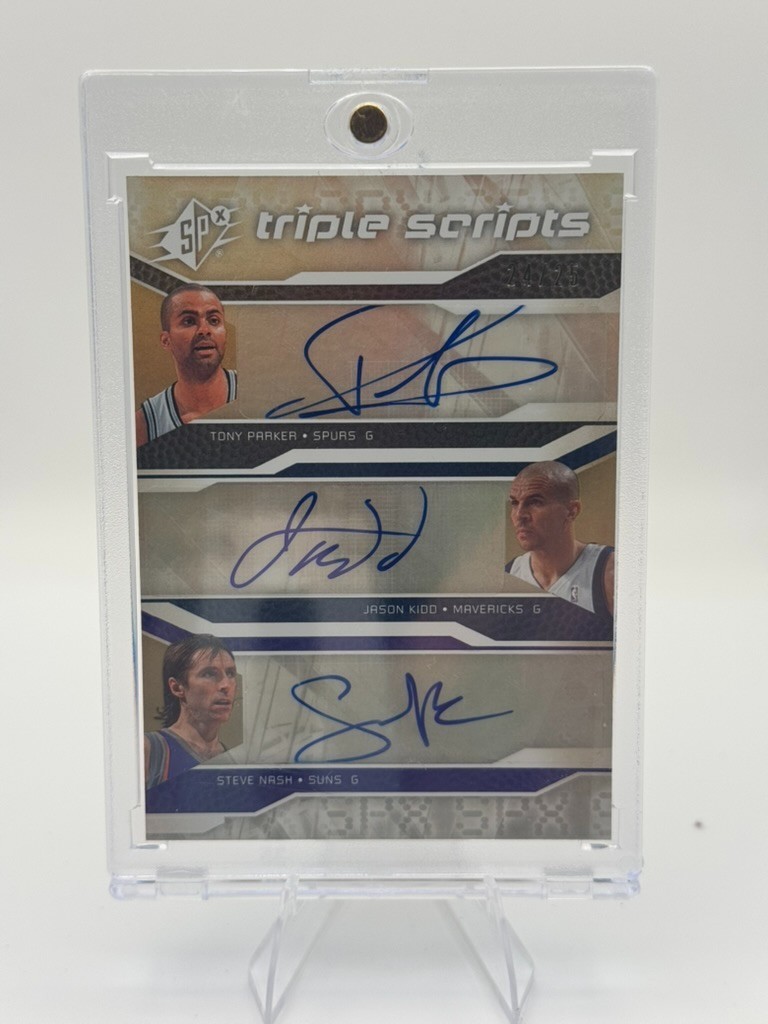 2008-09 UD SPx #TS-NKP Steve Nash/Jason Kidd/Tony Parker Triple Scripts Auto /25