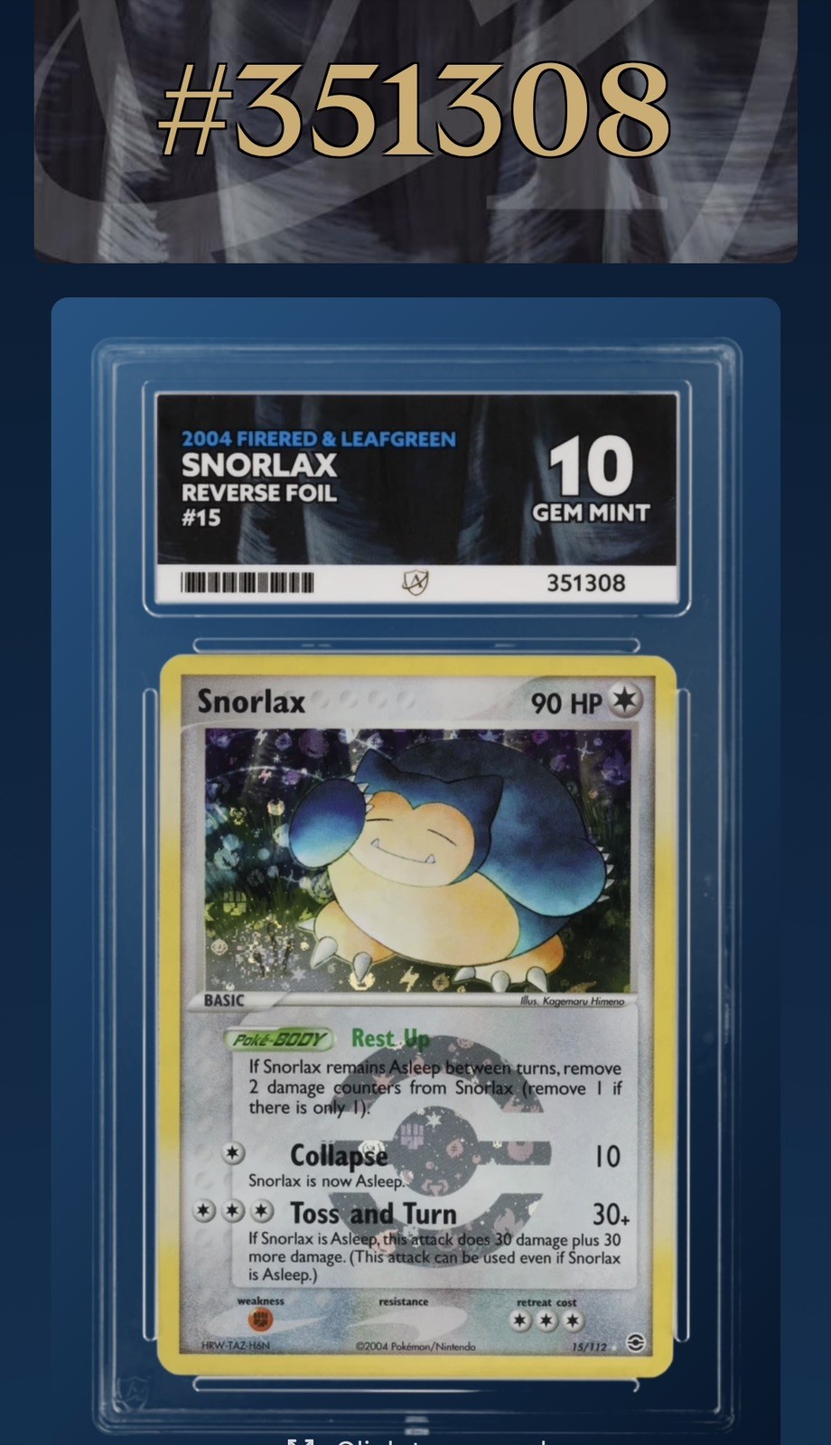 Pokemon 2004 Snorlax Fire Red Leaf Green Reverse Holo Card 15/112 Rare ACE 10