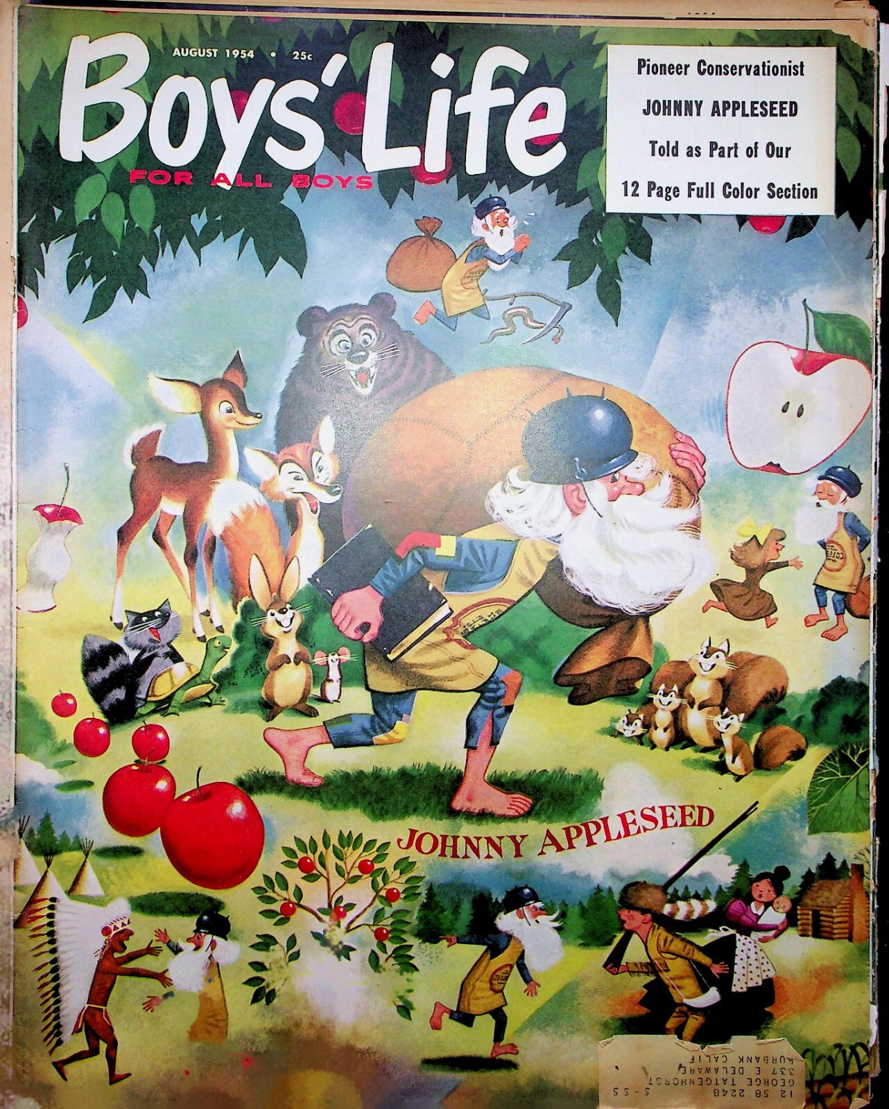 Original 1954 Vintage print AD: Boys Life Magazine Cover ft. Johnny Appleseed Original 1954 Vintage print AD: Boys Life Magazine Cover ft. Johnny Appleseed