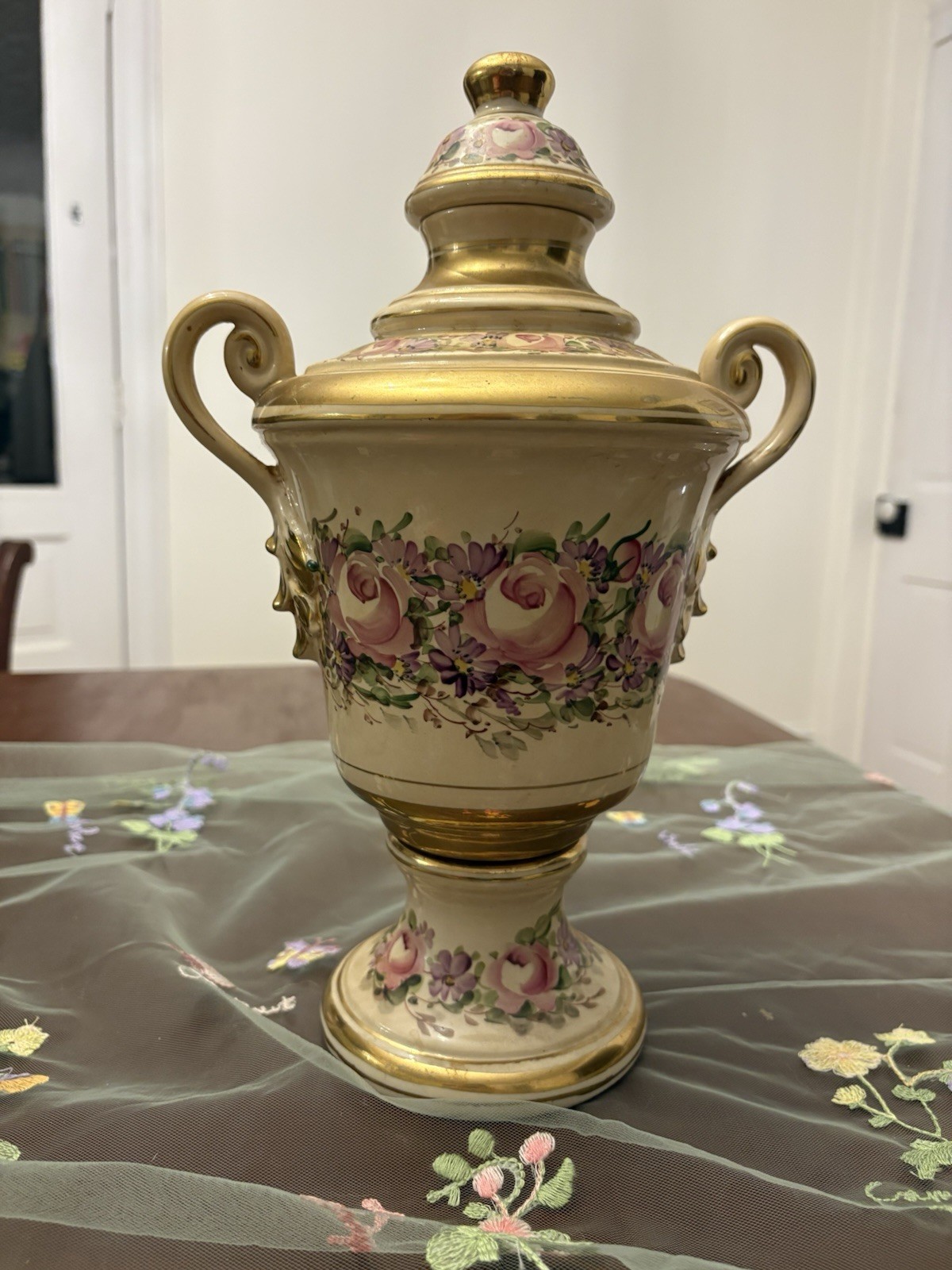 Beautiful Antique Floral Porcelain Lidded Urn/Vase Beautiful Antique Floral Porcelain Lidded Urn/Vase