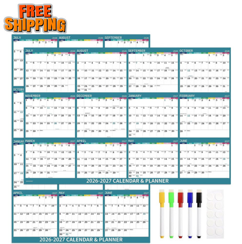 48" x 32" Dry Erase Calendar 2026-2027 Large Dry Erase Calendar for Wall Yearly